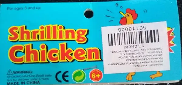 Photo de l’avis officiel: Shrilling Chicken Jouet pressable — risque: Risque chimique
