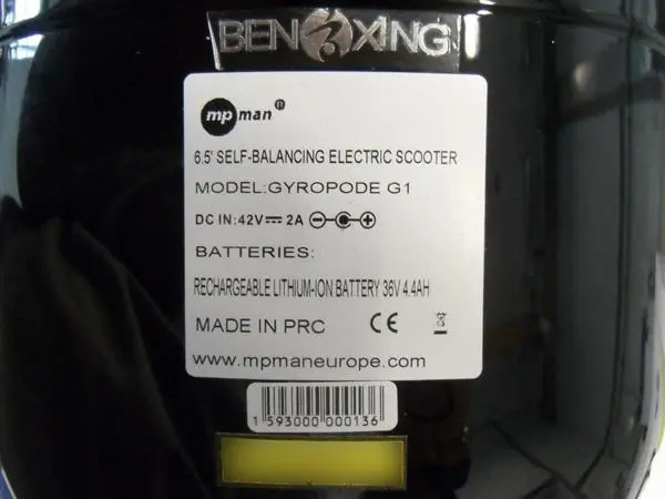 Photo de l’avis officiel: Scooter: MP man;  Power charger: ShenzHen Xin Heng Scooter auto-équilibrage (Hoverboard) — risque: Brûlures & Incendie