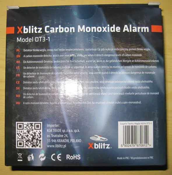 Photo de l’avis officiel: Xblitz Carbon Monoxide Alarm Détecteur de monoxyde de carbone — risque: Asphyxie (A12/0446/19)