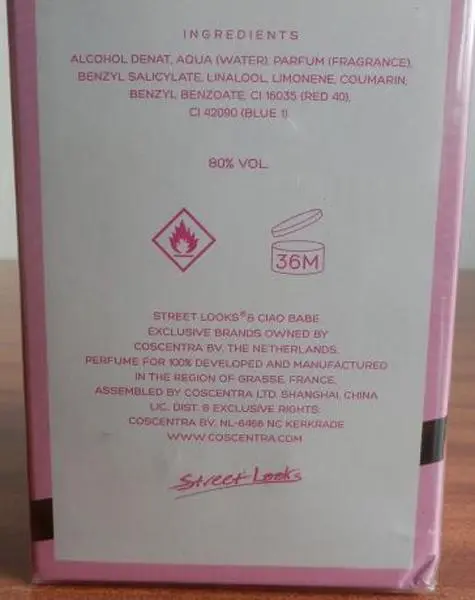 Photo de l’avis officiel: Street Looks Ciao Babe Parfum — risque: Risque chimique