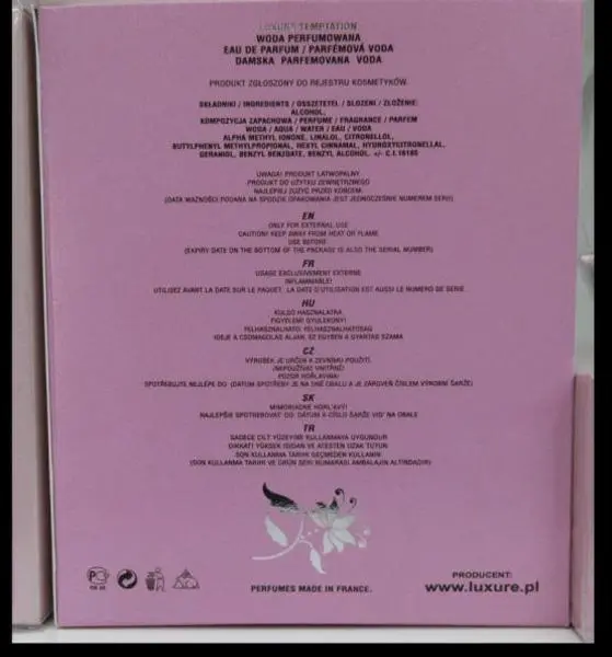 Photo de l’avis officiel: LUXURE PARFUMES LUXURE TEMPTATION — risque: Risque chimique
