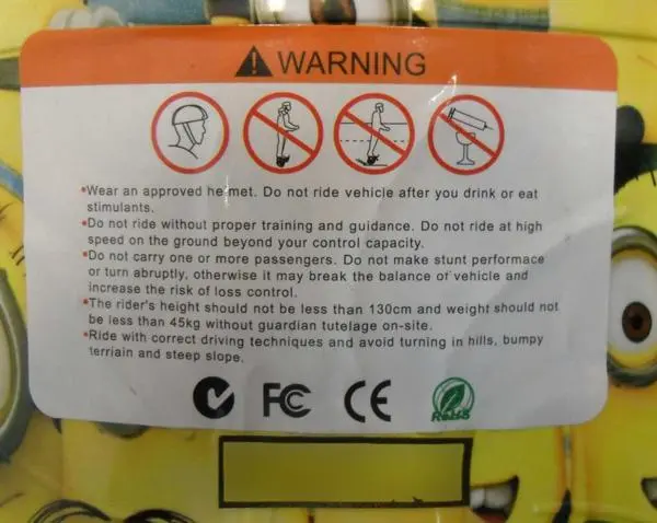 Photo de l’avis officiel: Hoverboard Scooter auto-équilibrage (Hoverboard) — risque: Brûlures & Incendie