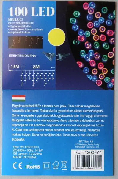 Photo de l’avis officiel: 100 LED MINILUCI Chaîne d’éclairage — risque: Choc électrique & Incendie