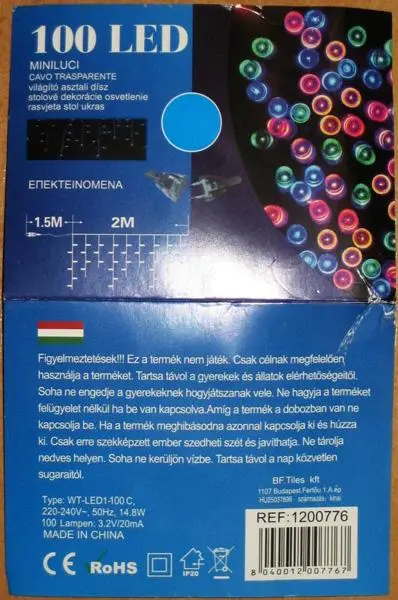 Photo de l’avis officiel: 100 LED MINILUCI Chaîne d’éclairage — risque: Choc électrique & Incendie