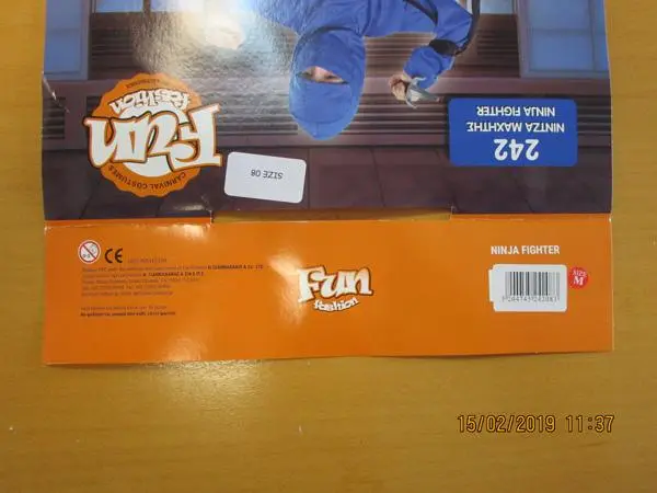 Foto uit de officiële melding: Fun Fashion NINJA FIGHTER Kostuum voor kinderkleding — risico: Verwonding