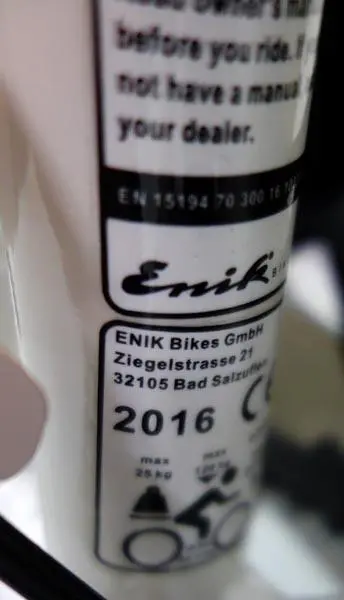 Photo de l’avis officiel: Enik Vélo électrique — risque: Blessures