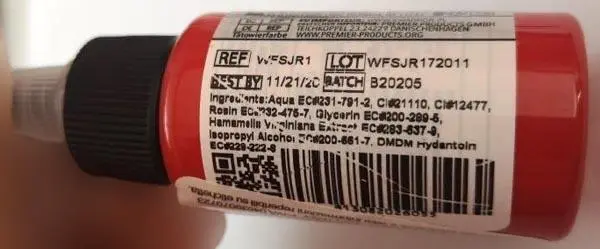 Photo from the official notice: World Famous Tattoo Ink Sailor Jerry Red — chemical risk