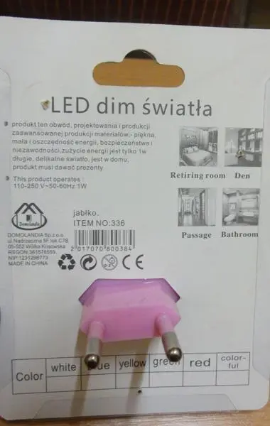 Foto do aviso oficial: Domolandia LED dim swiatla - jablko Luz da noite — risco: Choque elétrico