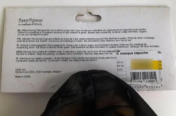 Foto dell’avviso ufficiale: Funny Fashion Horror Mask Accessorio Fancy-dress — rischio: Rischio chimico