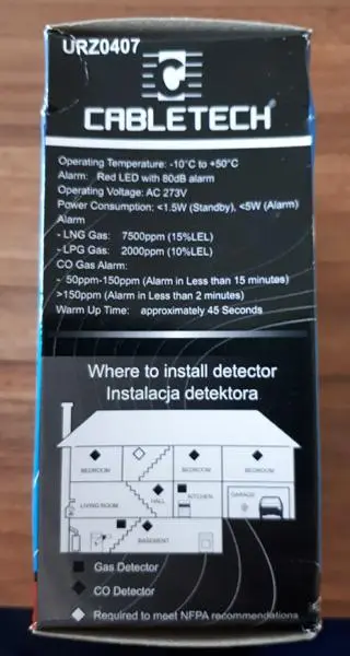 Foto uit de officiële melding: Cabletech Gas &amp; CO detector Koolmonoxide- en gasdetector — risico: Verstikking (A12/0691/19)