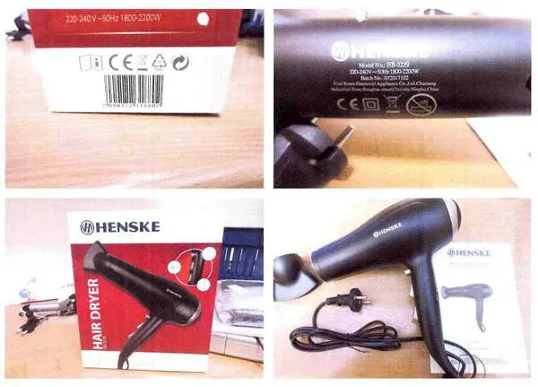 Photo from the official notice: Henske Hair Dryer — electric shock & fire risk
