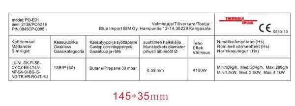 Foto dell’avviso ufficiale: ThermalPlus Kaasu Lämmitin Riscaldatore a gas portatile — rischio: Ustioni
