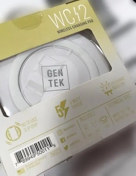 Photo from the official notice: Gentek Wireless Charging Pad — fire risk
