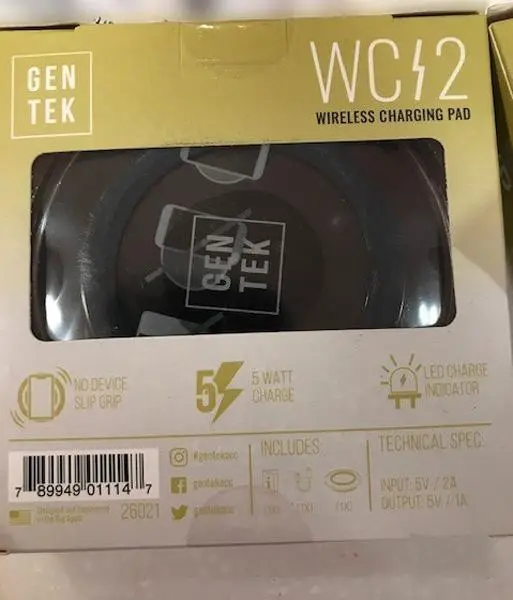 Photo from the official notice: Gentek Wireless Charging Pad — fire risk