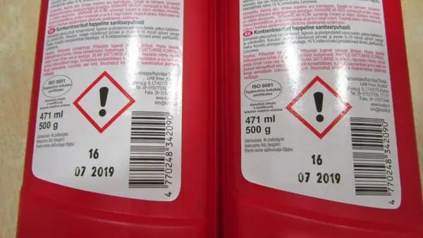 Foto do aviso oficial: Koslita Koncentruotas rūgštinis sanitarinis Valiklis Produtos de limpeza — risco: Químico