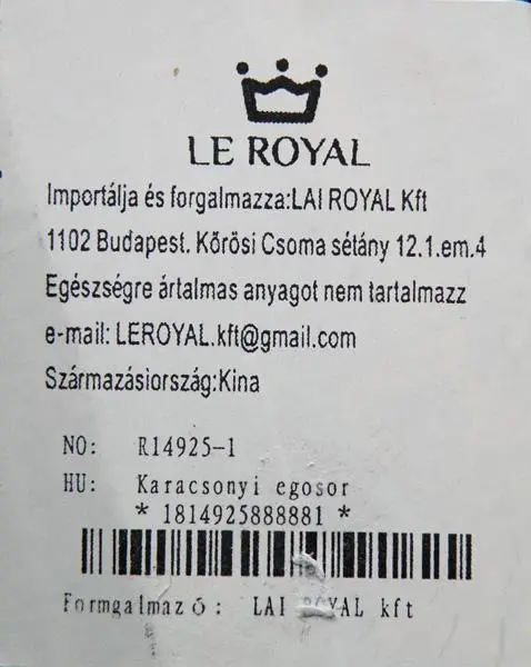 Foto do aviso oficial: LE ROYAL LED LIGHTS Corrente de iluminação — risco: Queimaduras & Choque elétrico (A12/0785/19)