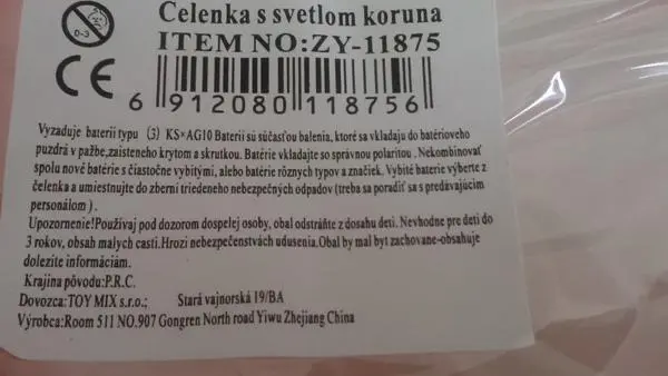 Foto dell’avviso ufficiale: Celenka s svetlom koruna Fascia a LED — rischio: Rischio chimico