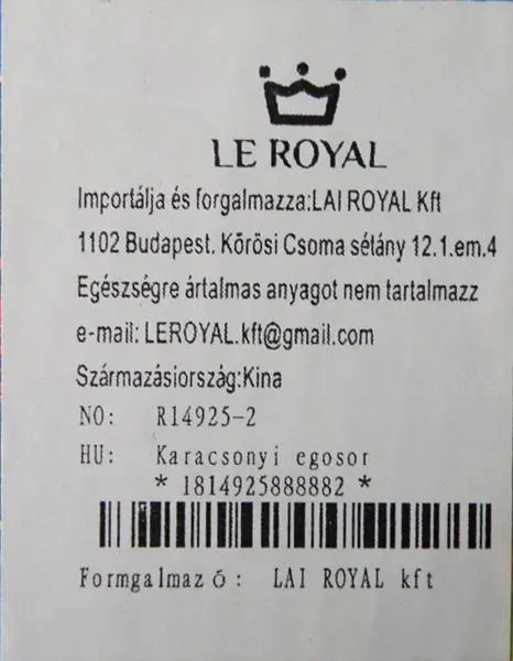 Photo de l’avis officiel: LE ROYAL LED LIGHTS Chaîne d’éclairage — risque: Brûlures & Choc électrique (A12/0798/19)
