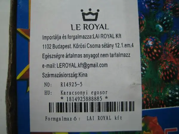Photo de l’avis officiel: LE ROYAL LED LIGHTS Chaînes d’éclairage — risque: Brûlures & Choc électrique