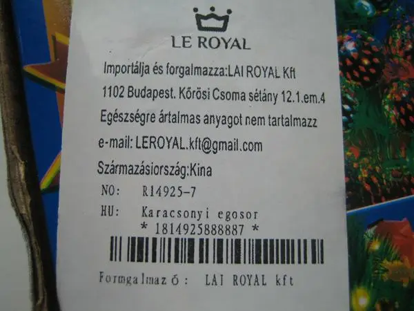Foto dell’avviso ufficiale: LE ROYAL LED LIGHTS Catena di illuminazione — rischio: Ustioni & Scossa elettrica (A12/0808/19)