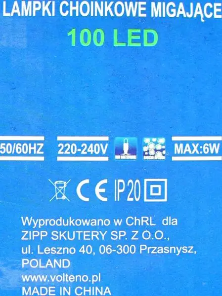 Photo from the official notice: Volteno Lampki choinkowe migajace led lighting chain — electric shock & fire risk