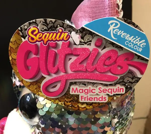 Photo from the official notice: Sequin Glitzies Magic Sequin Friends soft toy with sequins — choking risk
