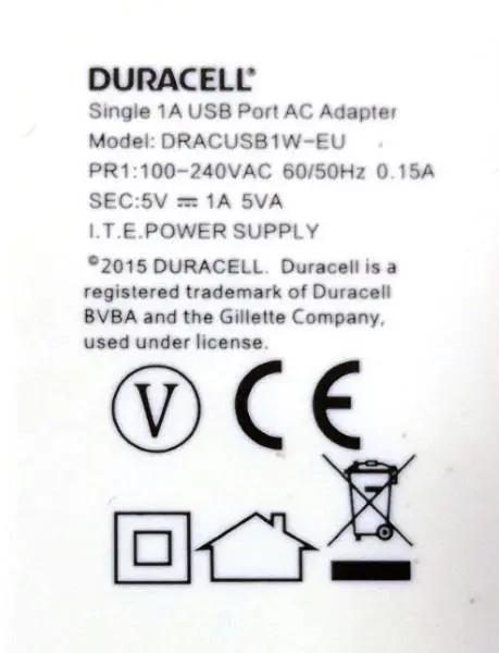 Photo de l’avis officiel: Duracell Chargeur USB — risque: Choc électrique