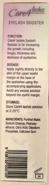 Photo de l’avis officiel: Care 4 lashes Eyelash booster Sérum de croissance des cils — risque: Risque chimique