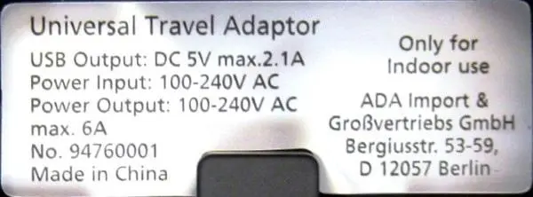 Foto do aviso oficial: Arcas Universal Travel Adaptor Adaptador de viagem — risco: Choque elétrico