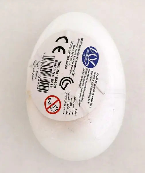 Photo de l’avis officiel: 1) Egg slime, 2) Noise putty - Whoopie goo Jouet slime — risque: Risque chimique