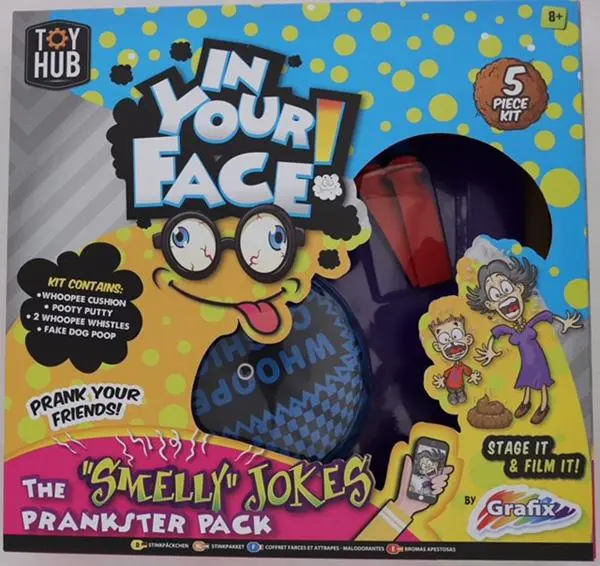 Foto aus der offiziellen Meldung: Grafix In Your Face ! The "Smelly" Jokes Prankster Pack Pranking-Paket — Risiko: Chemikalie