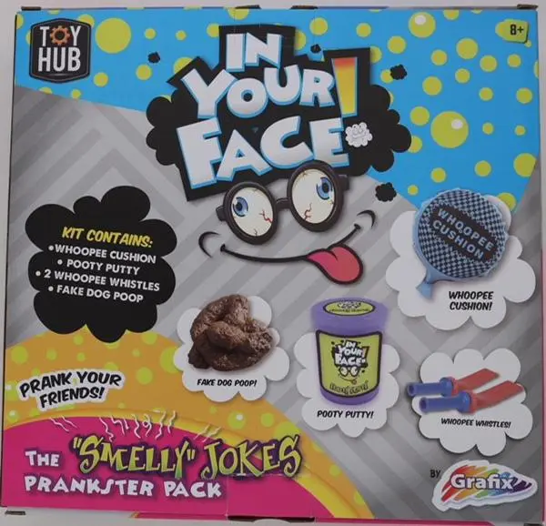 Foto aus der offiziellen Meldung: Grafix In Your Face ! The "Smelly" Jokes Prankster Pack Pranking-Paket — Risiko: Chemikalie