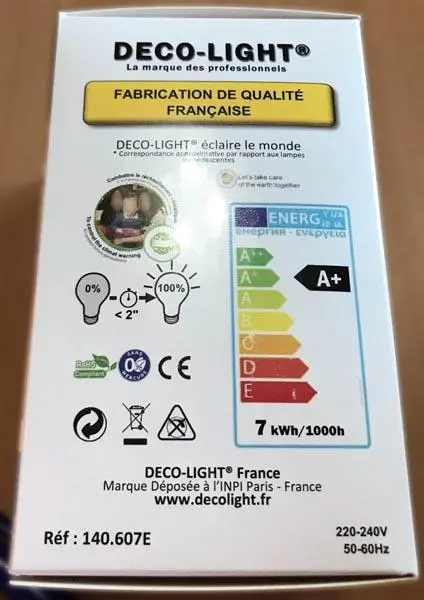 Foto del aviso oficial: DECO-LIGHT Ampoule LED de secours Avec Batterie Bombilla led con batería — riesgo: Choque eléctrico