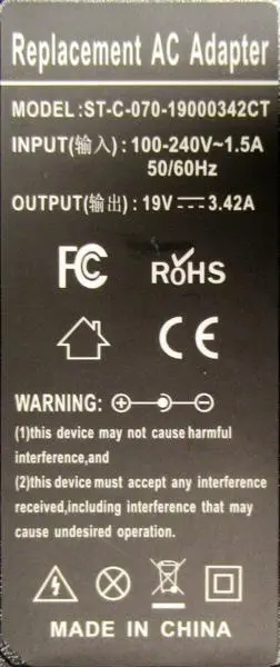 Photo de l’avis officiel: Replacement AC Adapter Alimentation pour ordinateur portable — risque: Choc électrique