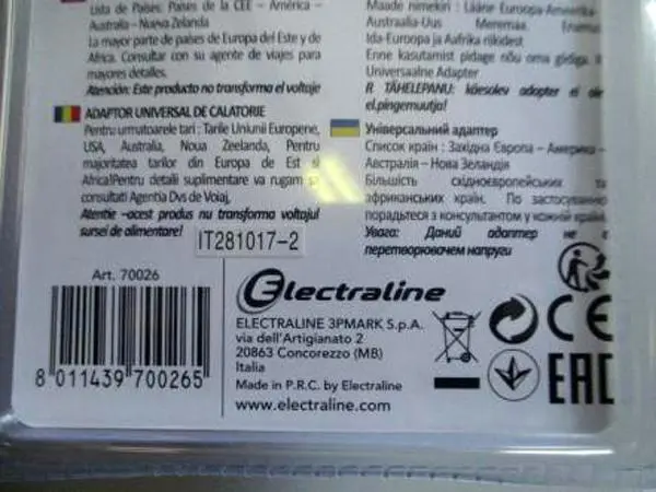 Foto do aviso oficial: Electraline Adaptador — risco: Choque elétrico