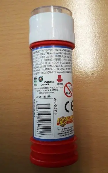 Photo de l’avis officiel: VILLA GIOCATTOLI Helios Gormiti Jouet à bulles de savon — risque: Risque microbiologique