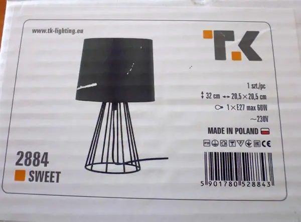 Photo de l’avis officiel: TK Lighting SWEET LN Czarny Lampe de table — risque: Choc électrique