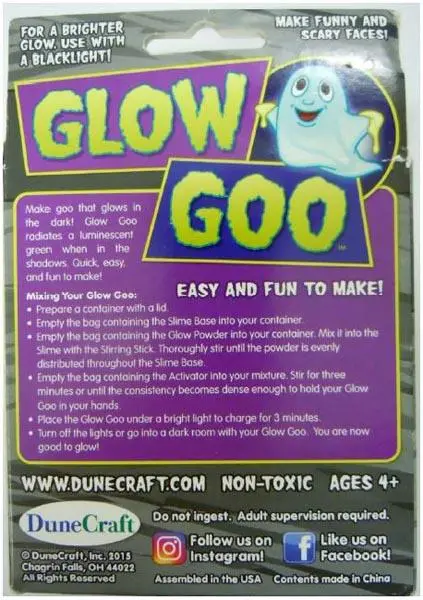 Photo de l’avis officiel: Dune Craft Glow Goo Kit de slime de jouet — risque: Risque chimique