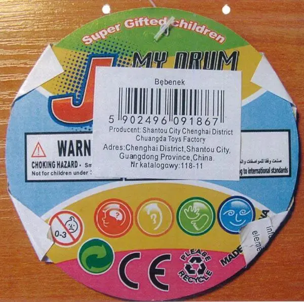 Photo from the official notice: Super Music toy drum — strangulation risk