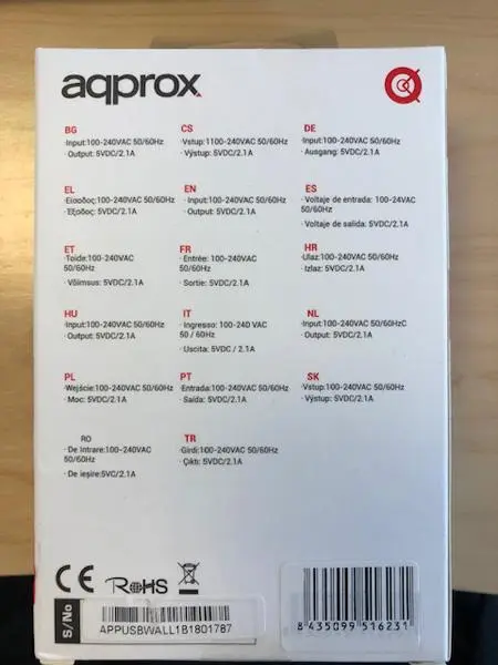Foto dell’avviso ufficiale: Aqprox USB Travel Wall Charger Caricabatterie USB — rischio: Scossa elettrica