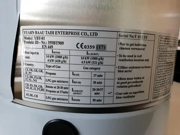 Foto aus der offiziellen Meldung: Yuarn Baau Taih Enterprise Co., LTD Patio Heater Terrasse Gasheizung — Risiko: Verbrennungen