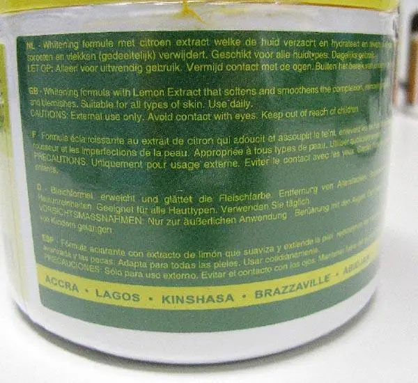 Foto uit de officiële melding: BSQ /, Caro bright+ Caro bright+ Lemon Huidverlichtend product — risico: Chemische risico's