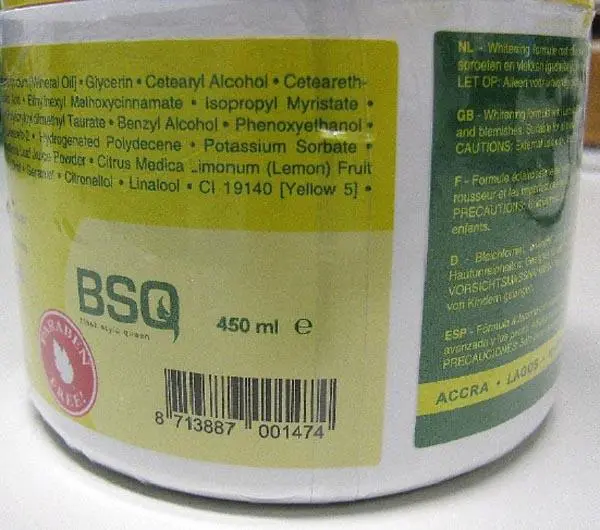 Foto uit de officiële melding: BSQ /, Caro bright+ Caro bright+ Lemon Huidverlichtend product — risico: Chemische risico's