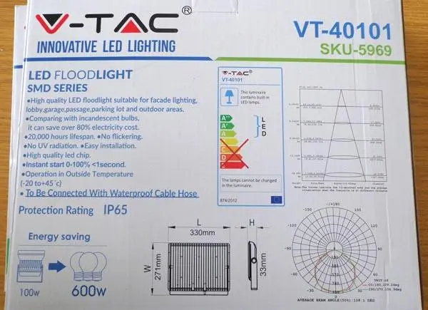 Photo de l’avis officiel: V-TAC LED Floodlight SMD Series Projecteur LED — risque: Choc électrique (A11/0052/19)