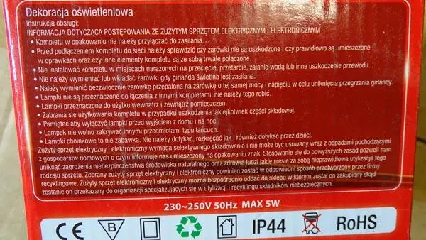 Photo de l’avis officiel: Lampki ozdobne LED Chaîne d’éclairage LED — risque: Choc électrique (A12/1250/19)
