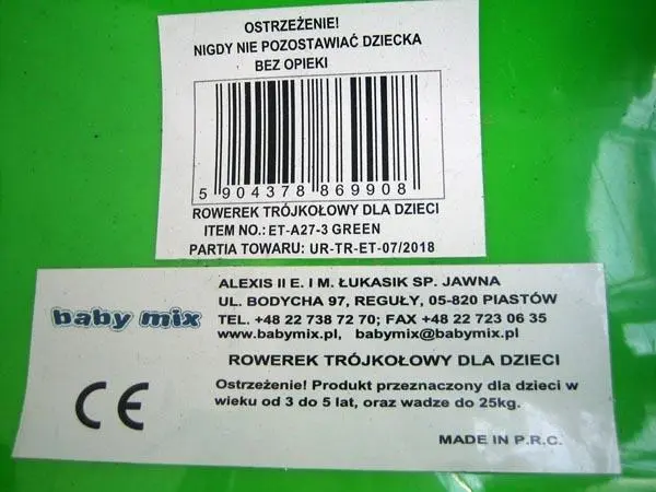 Photo de l’avis officiel: Baby Mix Baby car Tricycle — risque: Blessures