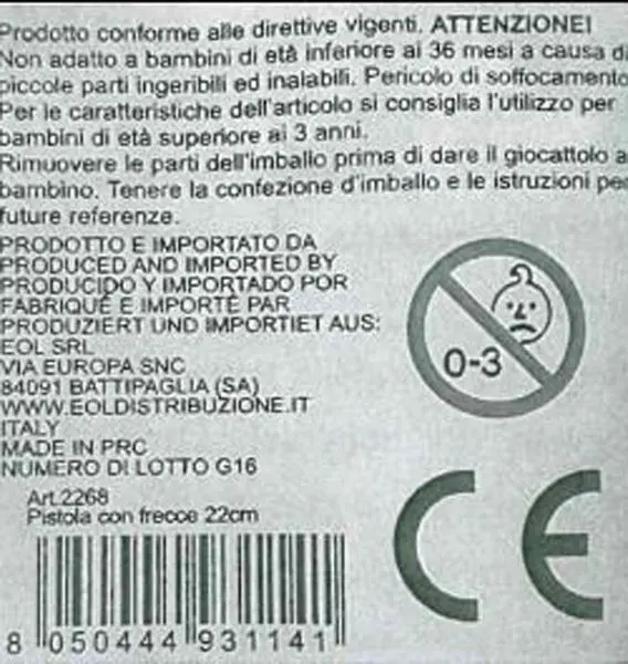 Foto dell’avviso ufficiale: 'E' Mio' Set di armi giocattolo — rischio: Rischio chimico