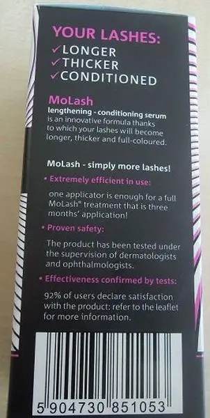 Photo de l’avis officiel: MoLash Eyelash serum Sérum de croissance des cils — risque: Risque chimique