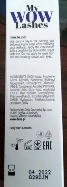 Photo de l’avis officiel: Delia Cosmetics My WOW Lashes Sérum de croissance des cils — risque: Risque chimique