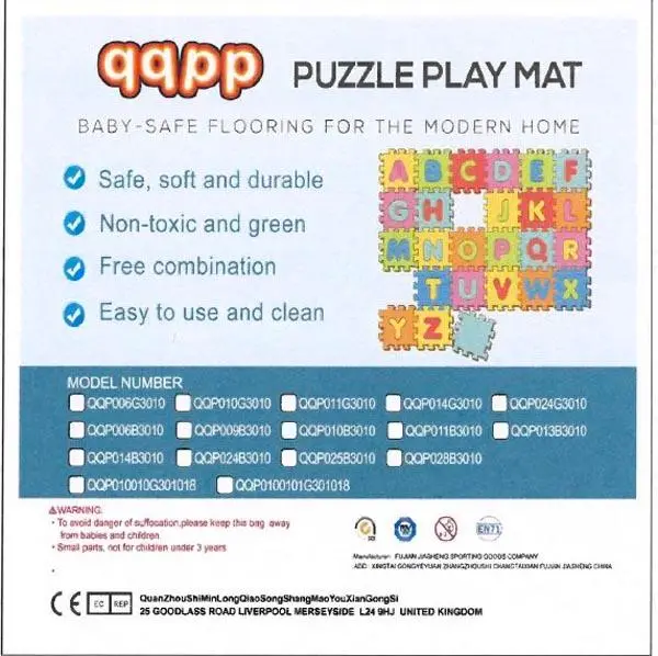 Photo de l’avis officiel: QQPP FOAM PUZZLE PLAY MAT TOYS Tapis de jeu de puzzle — risque: Étouffement